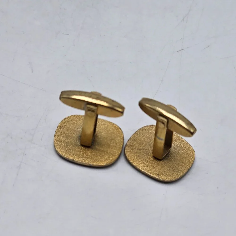 Vintage Gold Tone Square Cufflinks With Black Trim READ ME